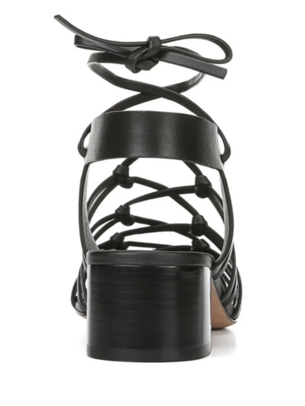 Vince Black Knotted Leather Strappy Sandals with Block Heel